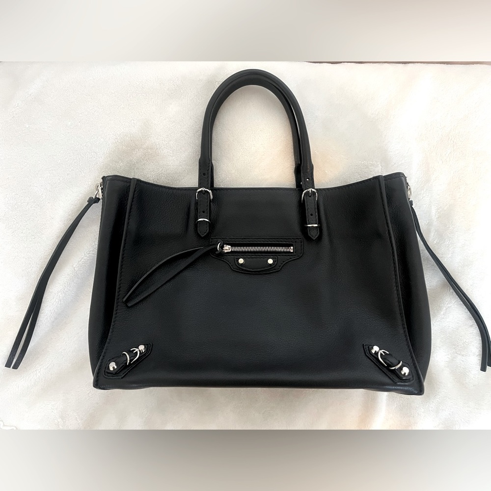 Balenciaga Veau Papier A6 Zip Around Tote Black